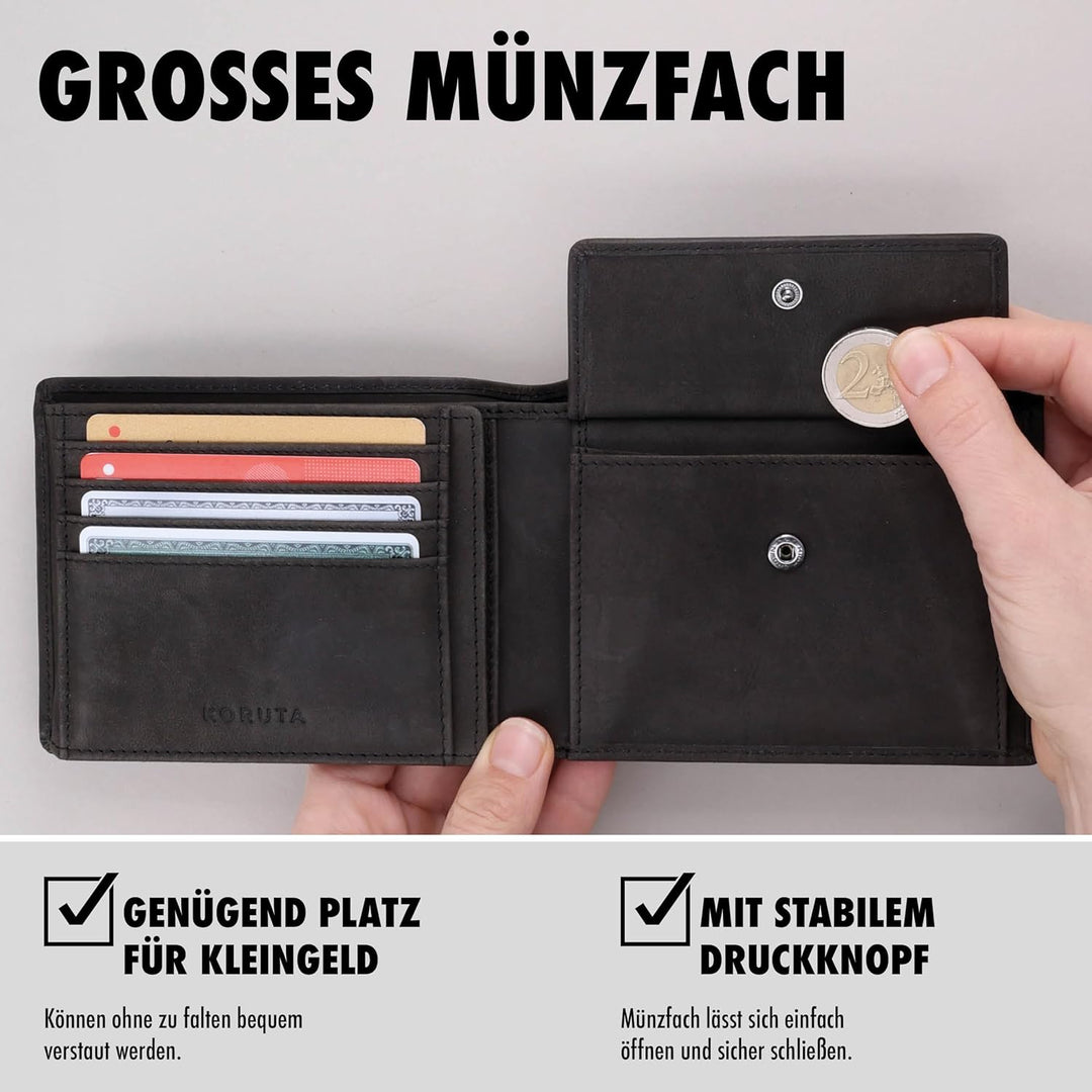 Geldbörse Herren Leder Braun mit RFID Schutz I Echtleder Portemonnaie Gross I 13 Fächer I Geldbeutel