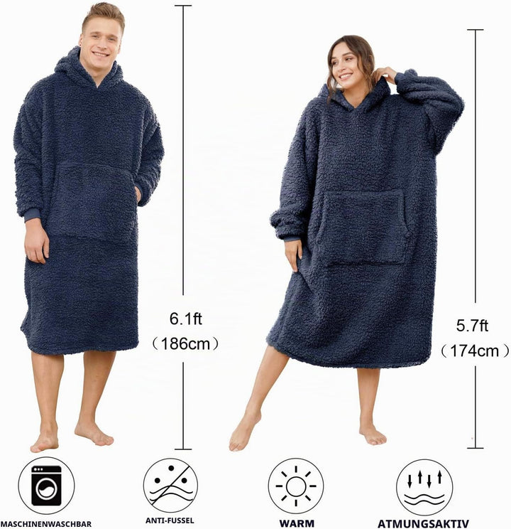 ililmmoe Sherpa tragbare Decke Übergrosse Hoodie Sweatshirt TV Decke mit Langen Ärmeln und Tasche-Na