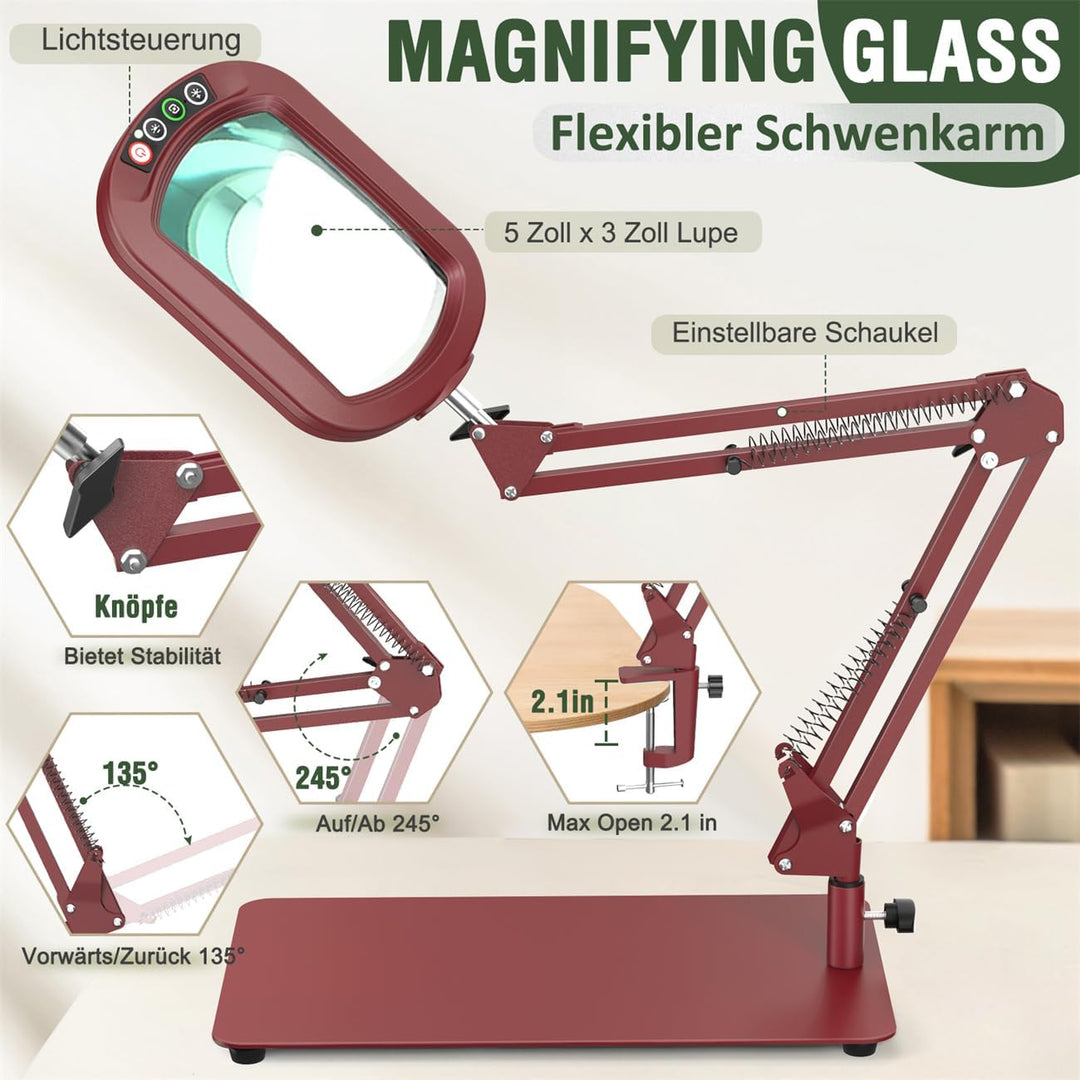 Veemagni 10X Rectangle Lupe mit Licht und Ständer, 5 Farbmodi stufenlos dimmbar, 2-in-1 LED beleucht