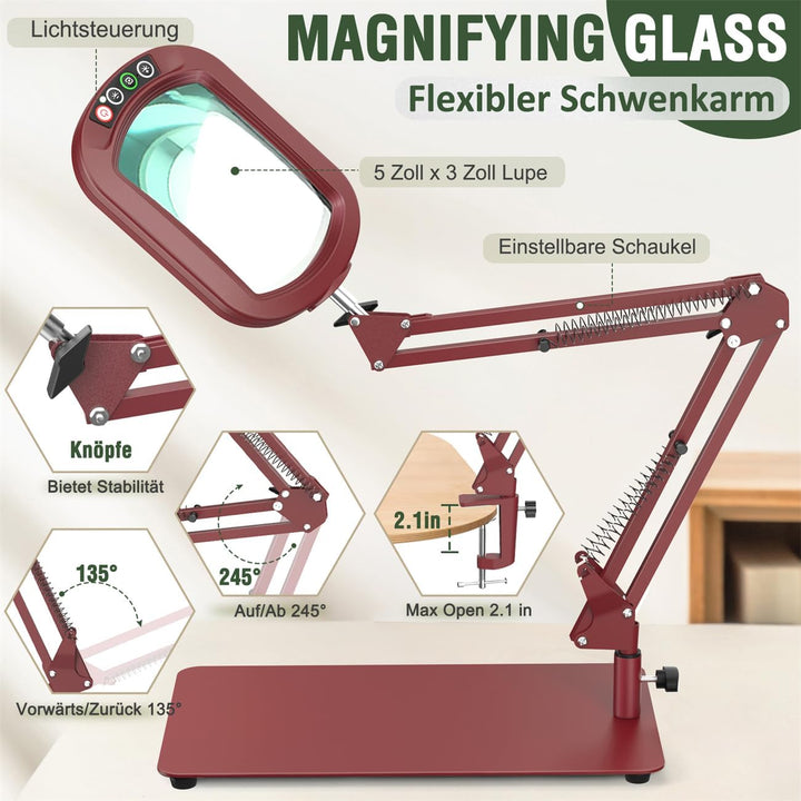 Veemagni 10X Rectangle Lupe mit Licht und Ständer, 5 Farbmodi stufenlos dimmbar, 2-in-1 LED beleucht