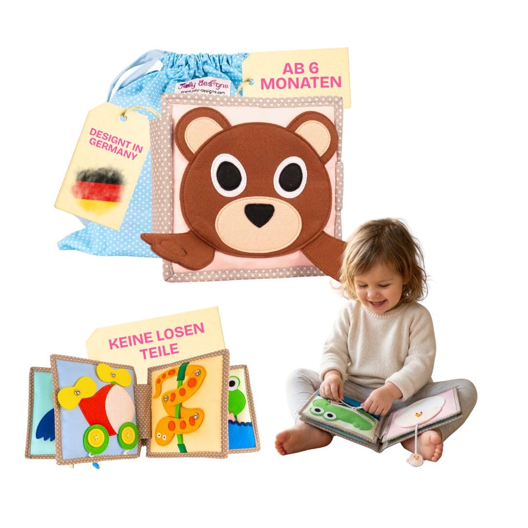 Jolly Designs 6-seitiges Mini Quiet Book | Peek a Boo- Montessori Lernspielzeug Aus Hochwertigem Sto