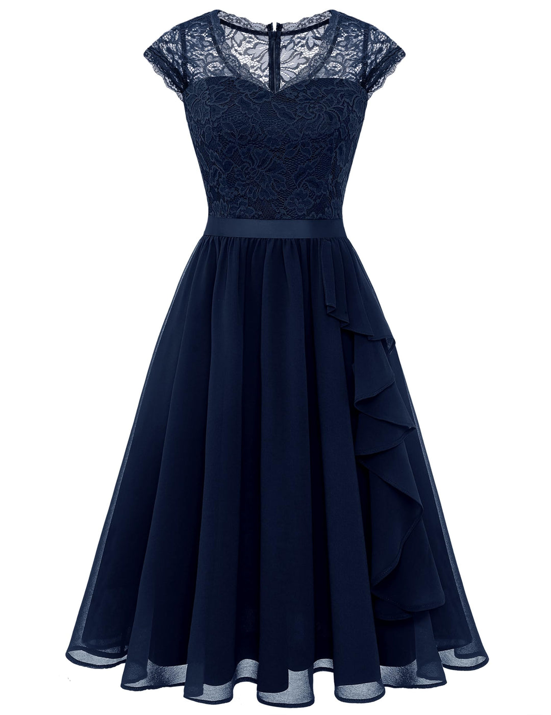 Wedtrend Cocktailkleid Damen Knielang Abendkleid Elegant für Hochzeit Elegant A Linie Rüschenkleid M