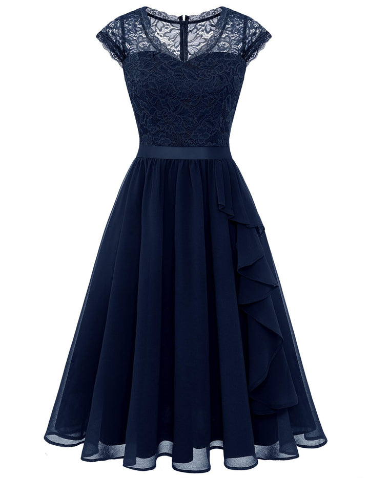 Wedtrend Cocktailkleid Damen Knielang Abendkleid Elegant für Hochzeit Elegant A Linie Rüschenkleid M