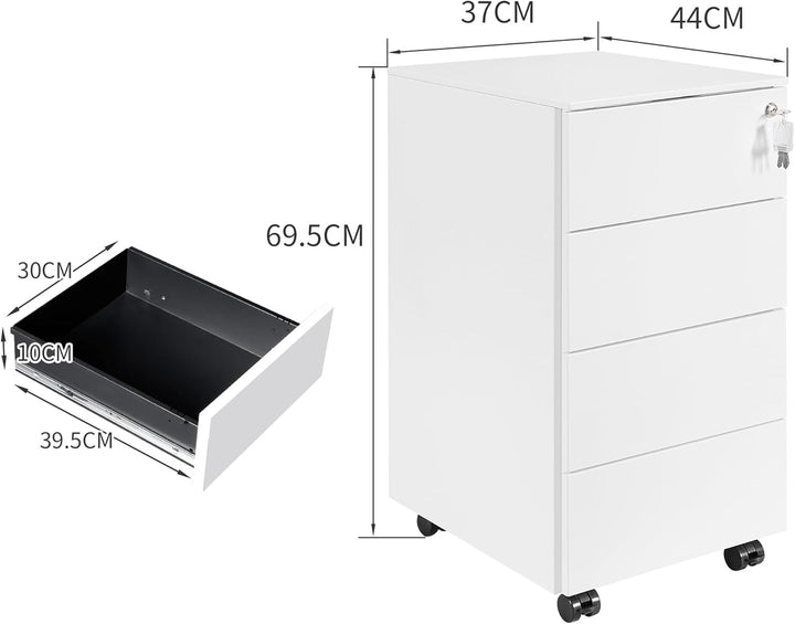 Rollcontainer mit Schubladen, Mobiler Aktenschrank unter Schreibtisch, Abschliessbarer Büroschrank,