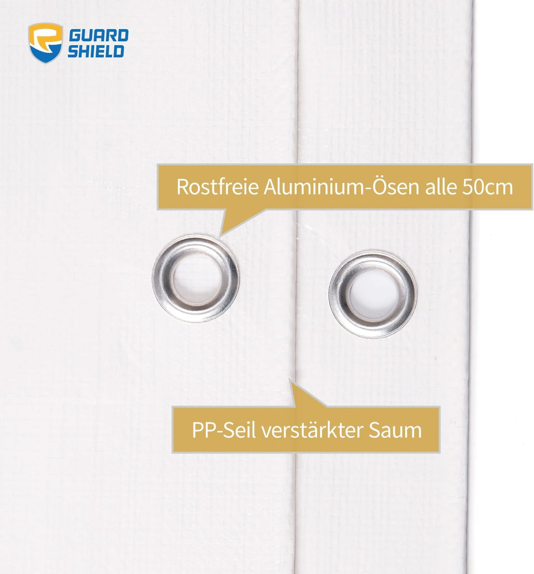 GUARD SHIELD Abdeckplane mit Ösen Wasserdicht 4m x 4m Weiss Plane Gewebeplane 160g/㎡ Schutzplane All