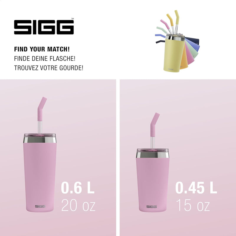 SIGG - Isolierbecher - Travel Mug Helia - Mit wiederverwendbarem Glastrinkhalm & Reinigungsbürste -