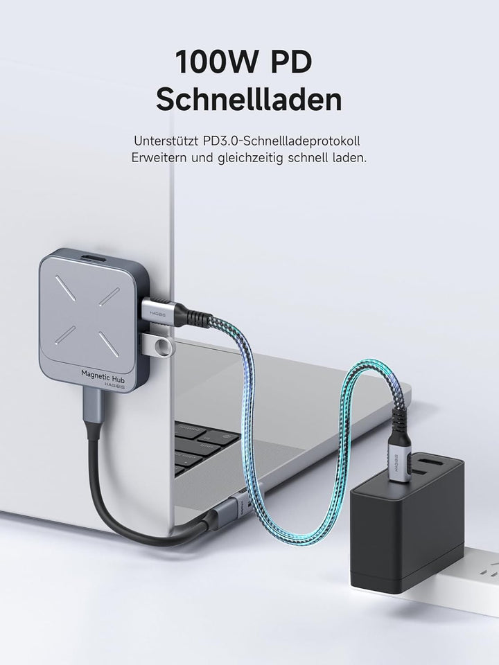 Hagibis Magnetischer USB C Hub mit Magsafe für iPhone 16 15 Pro Max, 7 in 1 Type-C Dockingstation 4K