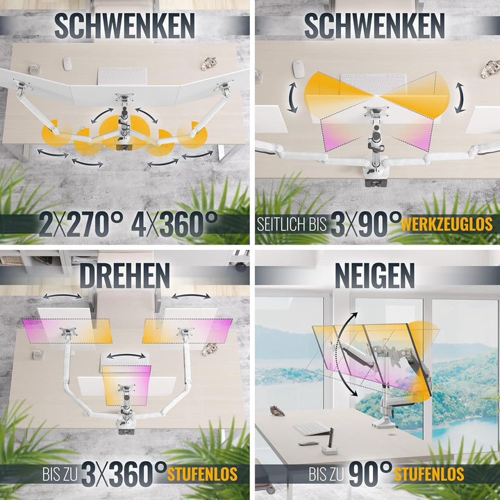 RICOO Triple Monitor Halterung Tisch Gasdruckfeder für 15-29 Zoll, Ergonomisch, VESA Tischhalterung,