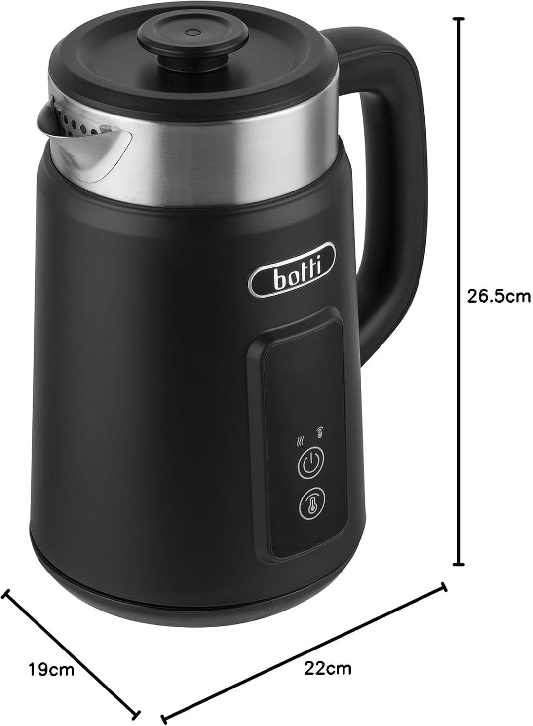 Botti Luiz Wasserkocher 1,5L Schwarz | LED-Temperaturanzeige | Doppelwand-Design | 360° drehbarer So