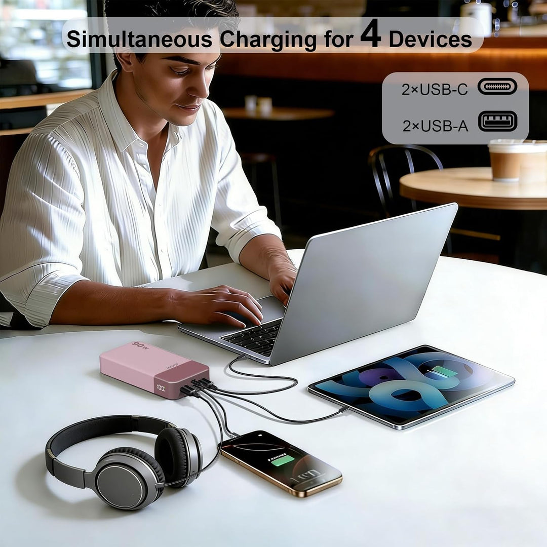 JUOVI Power Bank, 90W Laptop-Powerbank 20000mAh, Akkupack mit Schnellladefunktion und 2 USB-C &amp; 2 US