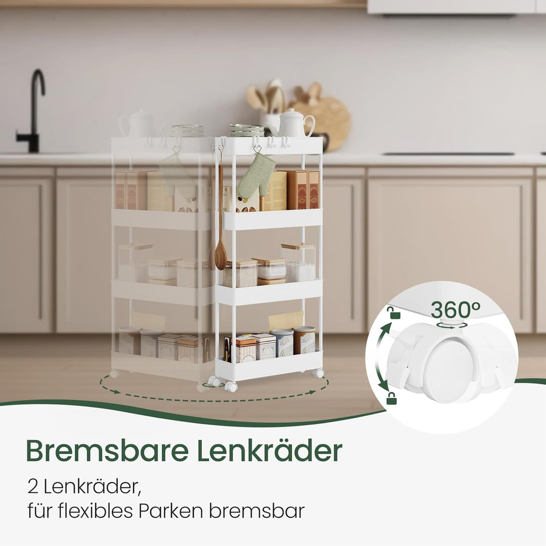Servierwagen mit 4 Ebenen, Küchenwagen Nischenwagen Nischenregal mit Rollen, durchbrochendem Design,