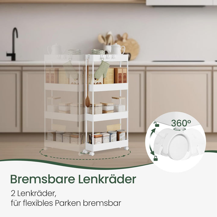 Servierwagen mit 4 Ebenen, Küchenwagen Nischenwagen Nischenregal mit Rollen, durchbrochendem Design,