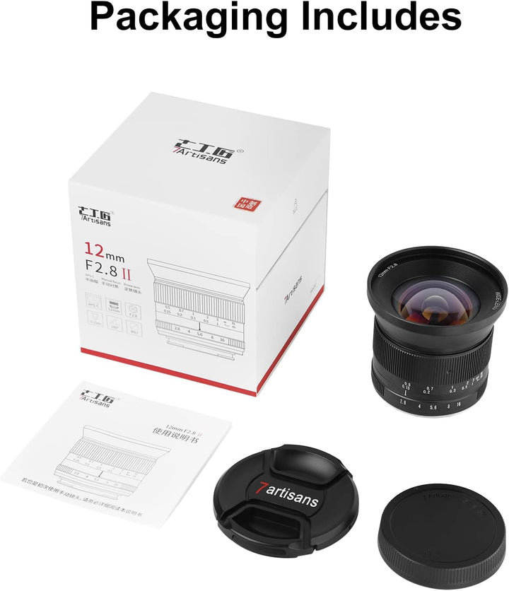 7artisans 12 mm F2.8 Mark Ⅱ Ultra-Weitwinkel APS-C Manueller Fokus Prime Objektiv kompatibel für Son