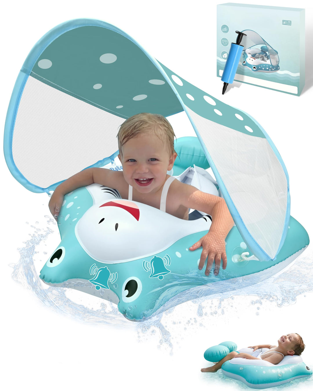 Schwimmring Baby mit Sonnendach Abnehmbarem Sonnendach Schwimmsitz Kleinkinder Schwimmhilfe für Klei