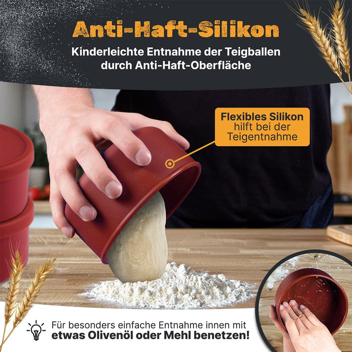 Inselkrone Pizzaballenbox mit Deckel, 4er Set, Rot, Teigbox Rot 4er Set, Rot 4er Set