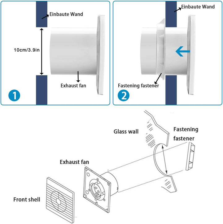 Badlüfter Ø 100mm mit Rückstauklappe, 150 m³/h Wandlüfter Ventilator, Weiss Leiser Abluftventilator