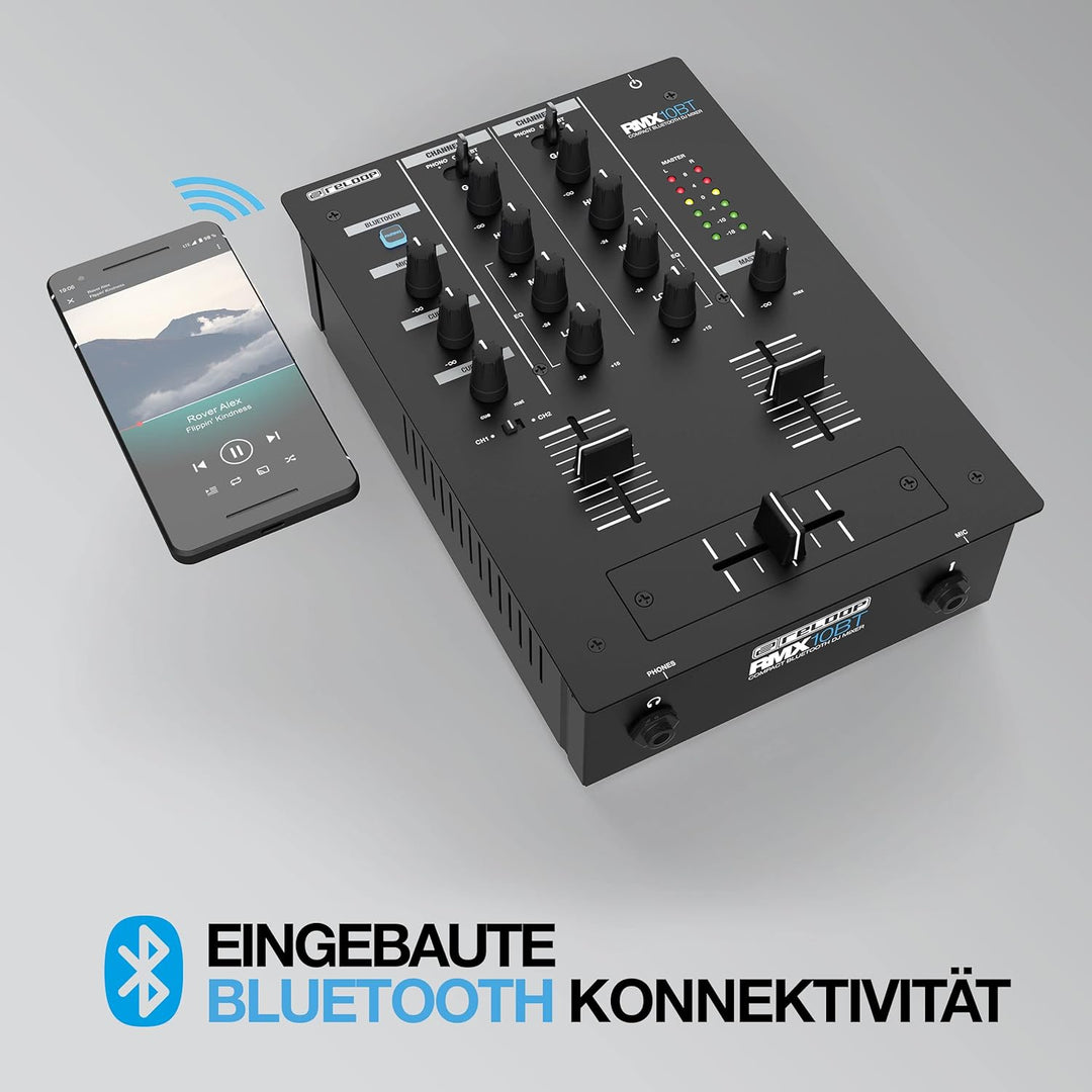 Reloop RMX-10 BT 2-Kanal Bluetooth DJ-Mixer mit eingebauter Bluetooth-Konnektivität, schwarz Single,