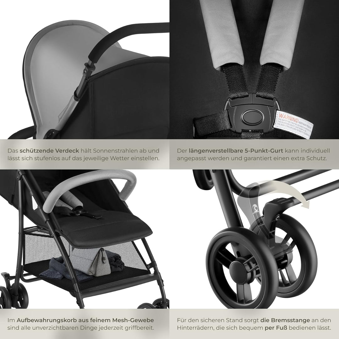 tectake® Kinderwagen Buggy mit Verdeck, Buggy klein zusammenklappbar, Reisebuggy, Babykinderwagen, K
