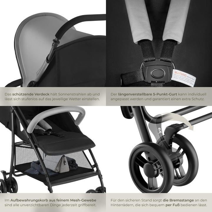 tectake® Kinderwagen Buggy mit Verdeck, Buggy klein zusammenklappbar, Reisebuggy, Babykinderwagen, K