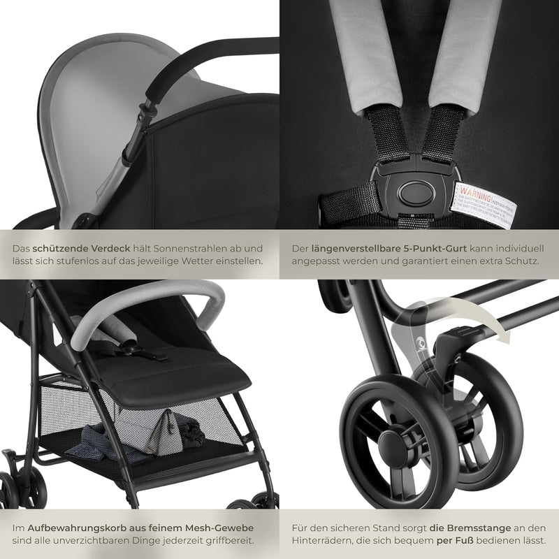 tectake® Kinderwagen Buggy mit Verdeck, Buggy klein zusammenklappbar, Reisebuggy, Babykinderwagen, B