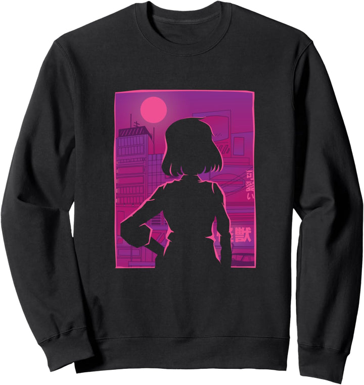 Anime Mädchen mit Blick auf die Stadt | Japanisches Motiv Sweatshirt
