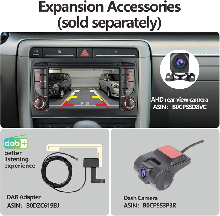 Autoradio kompatibel mit drahtlos Carplay/Android Auto für Audi A4 S4 RS4 2002-2008 SEAT EXEO mit IP