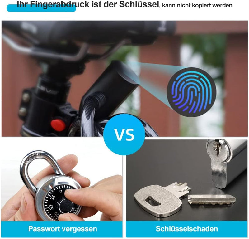 elektronisches Kabelschloss [keine App], eLinkSmart Fahrradschloss Fingerabdruck mit Fingerabdruck,