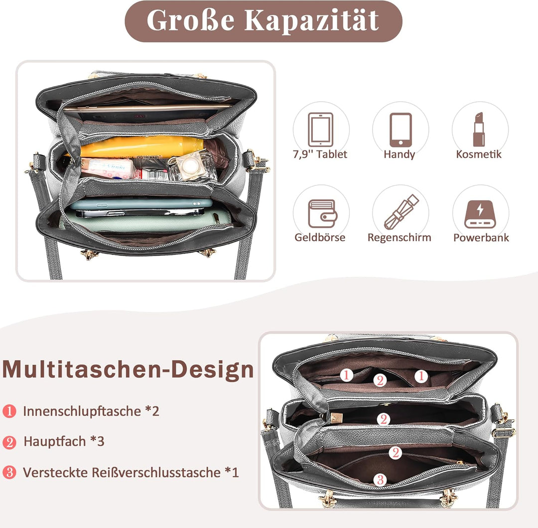 DORRISO Mode Handtasche Damen Elegant Tote Tasche mit Schickem Blumenanhänger Henkeltasche für Einka