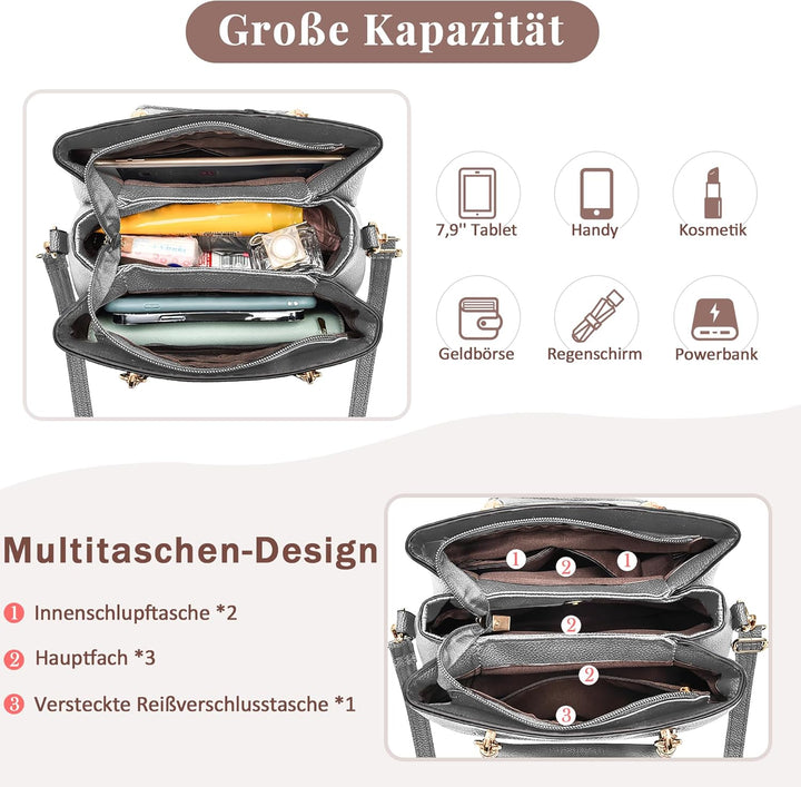 DORRISO Mode Handtasche Damen Elegant Tote Tasche mit Schickem Blumenanhänger Henkeltasche für Einka