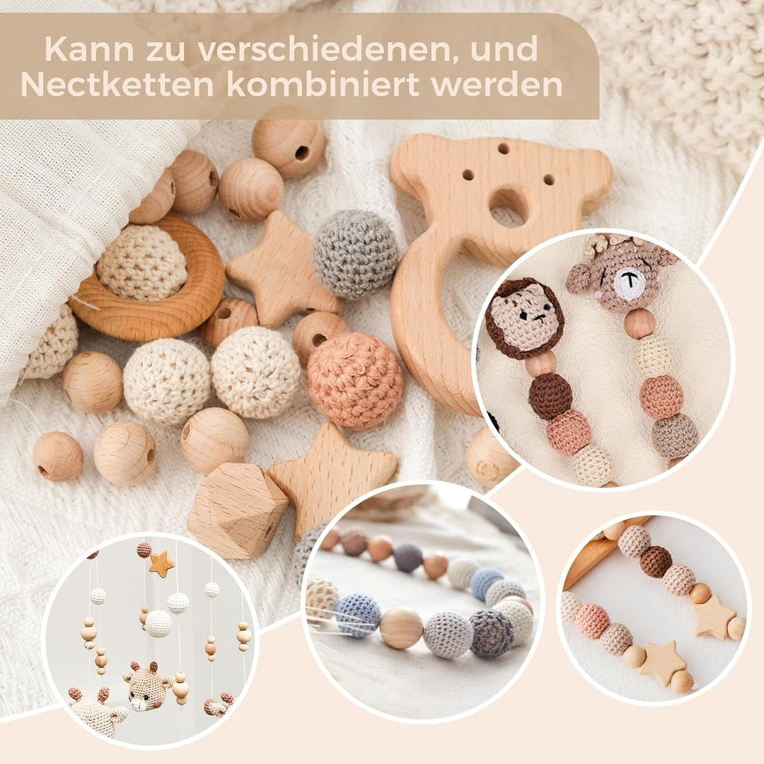 Buchenholz Perlen Selber Machen, 74 Stück Beech Holzperlen Rund Holzkugeln mit Loch zum Auffädeln, H