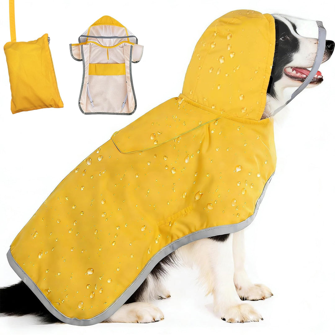 Hunderegenmantel Wasserdicht Winddicht, Verstellbare Regenjacke mit Kapuze &amp; Weichem Futter für Klei