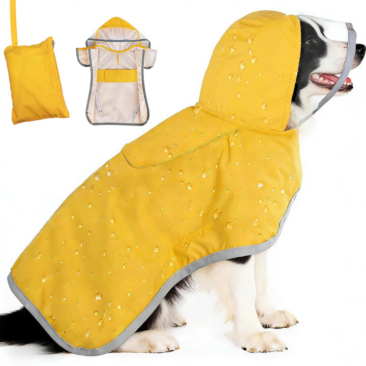Hunderegenmantel Wasserdicht Winddicht, Verstellbare Regenjacke mit Kapuze &amp; Weichem Futter für Klei