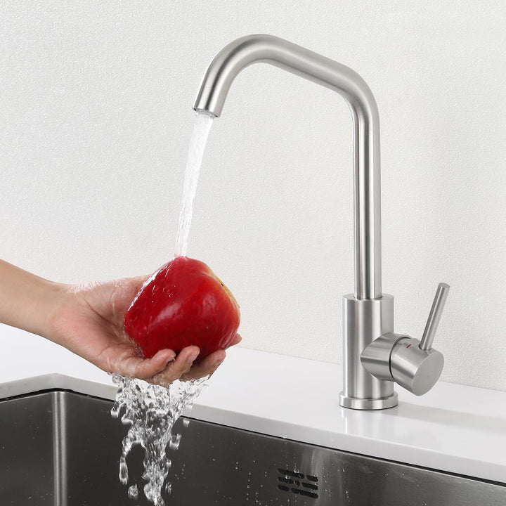 Tondiy Hochdruck Wasserhahn Küche aus Edelstahl gebürstet, Küchenarmatur mit 360° drehbar Auslauf, S