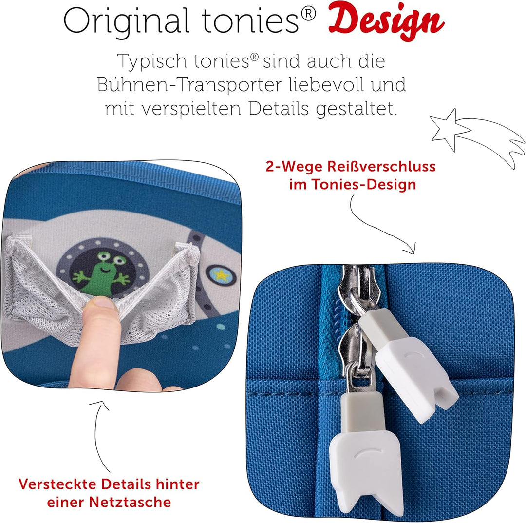 tonies Bühnen-Transporter Durch die Galaxie, Transporttasche für Mind. 14 Hörfiguren, ausklappbare P