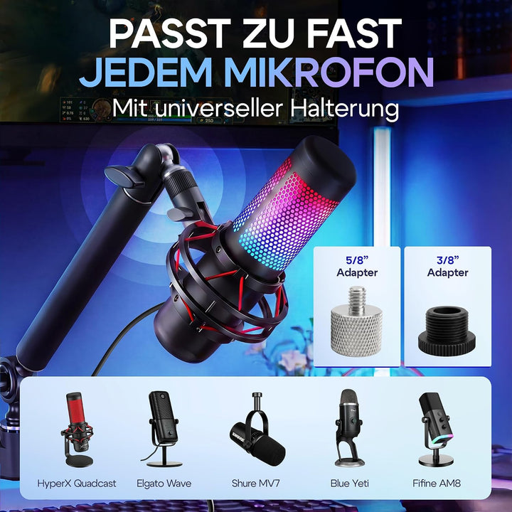 Mikrofonarm Schreibtisch Low Profile – 80 cm Reichweite, 100% absinksicherer Mikrofon Arm, stabiler