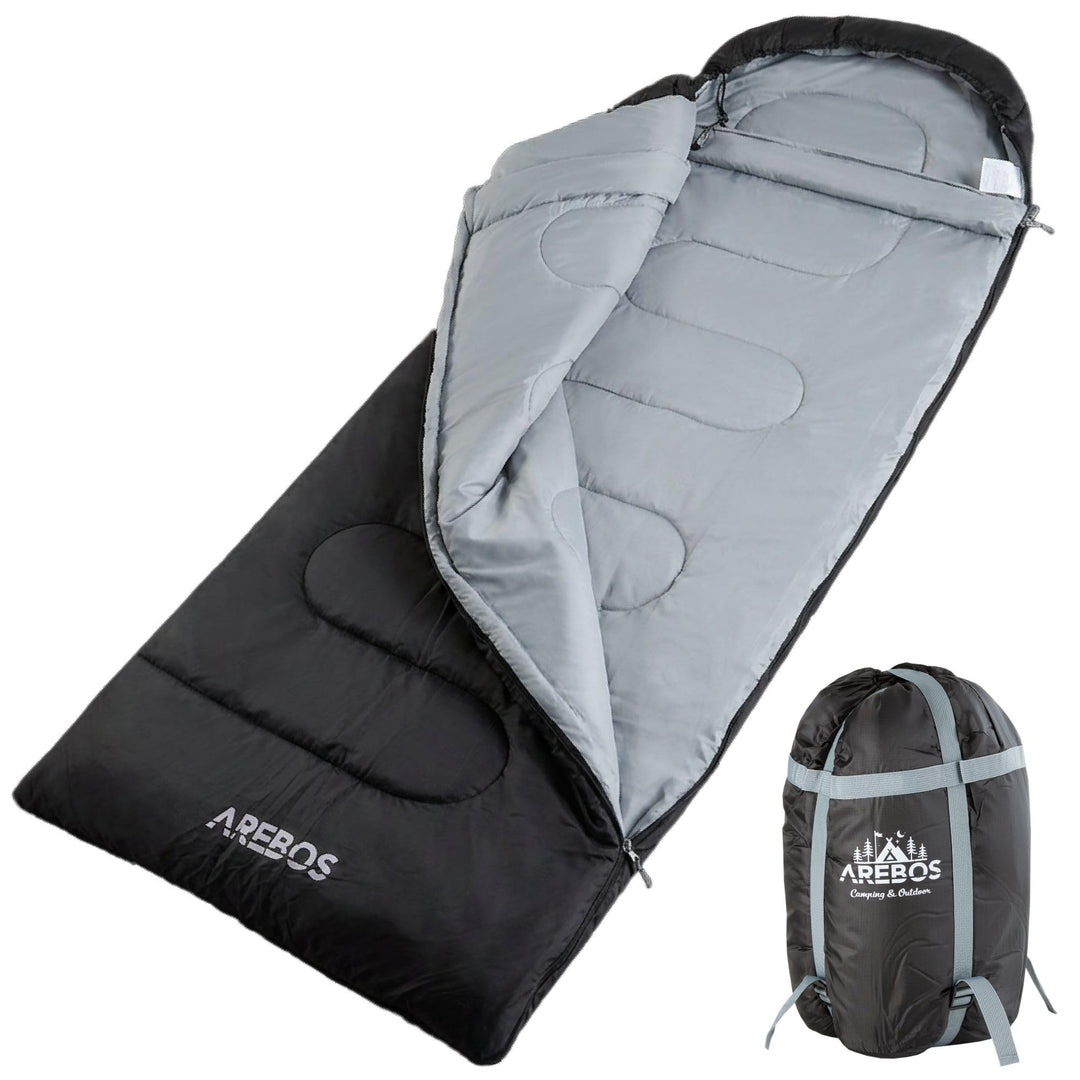 Arebos Camping Schlafsack Erwachsene 220 × 83 cm | Deckenschlafsack | wasserabweisend | inkl. Kompre