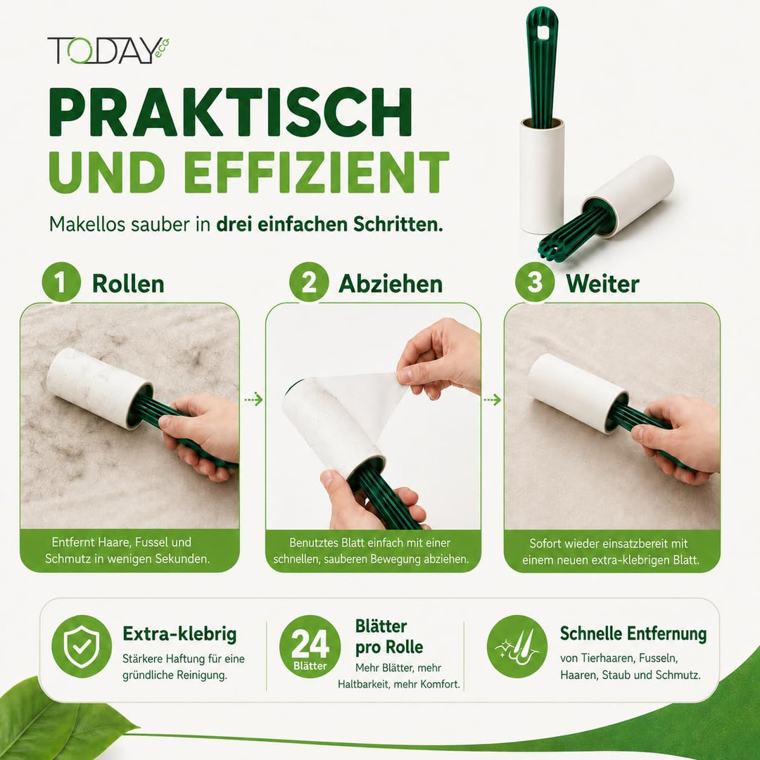 Today Eco - Fusselrolle 28 Rollen + Deckel + 2 Abroller 95% recyceltes Material - Fusselrolle Tierha
