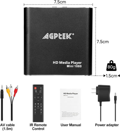 AGPtek® Mini 1080P Full HD Digital Mediaplayer Medienspieler Medienspieler mit Fernbedienung für MP3