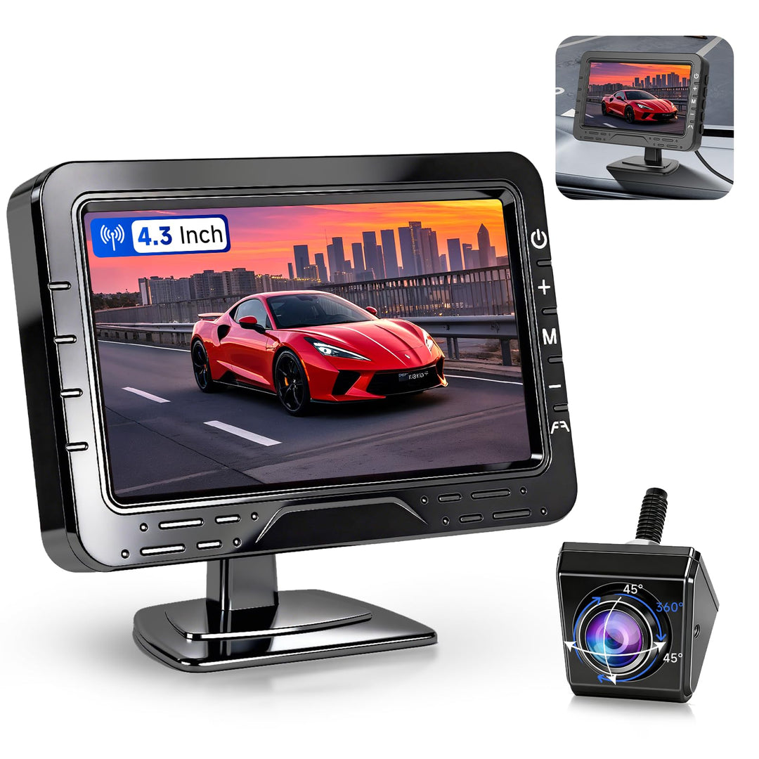 VECHTEL Rückfahrkamera Kable mit 4.3-Zoll-HD-Bildschirm, IP68 Nachtsicht Drehbar Rückfahrkamera mit