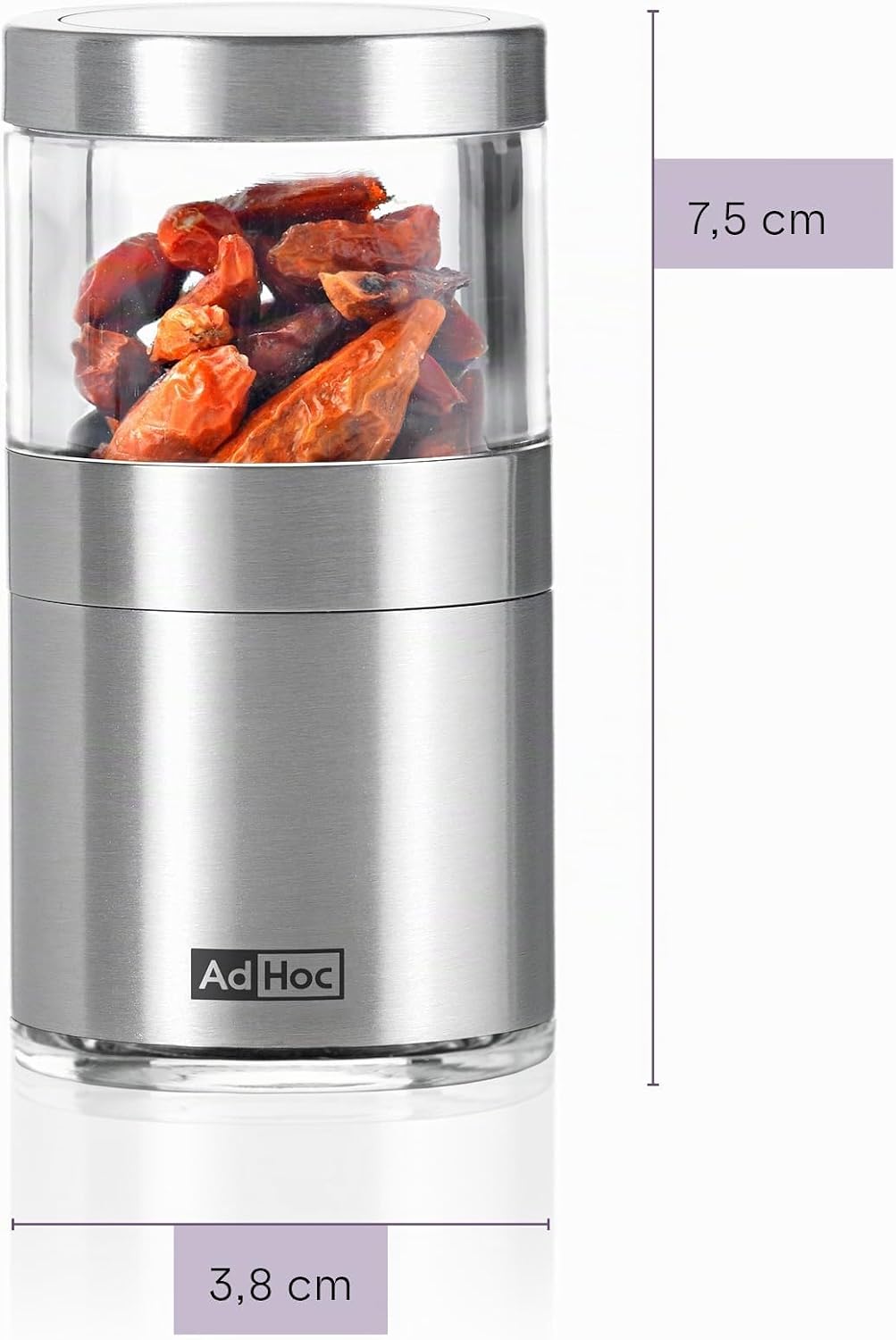 AdHoc MP206 Mini Chili- und Gewürzschneider VOYAGE, mit original SchneidWerk® (ohne Gewürz), Edelsta