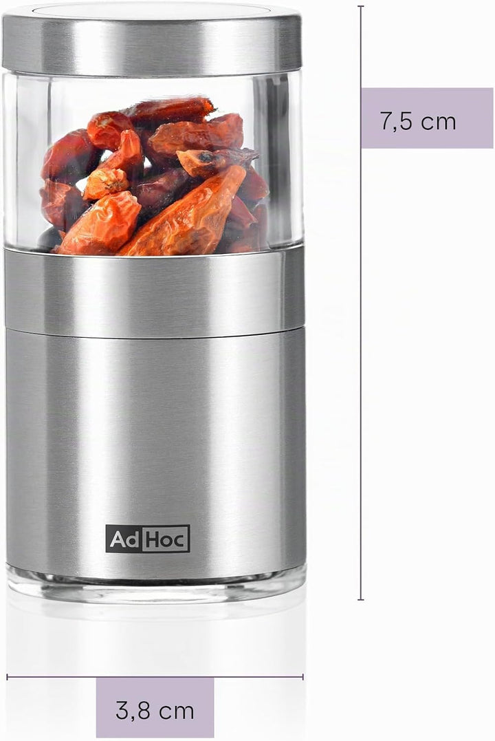 AdHoc MP206 Mini Chili- und Gewürzschneider VOYAGE, mit original SchneidWerk® (ohne Gewürz), Edelsta