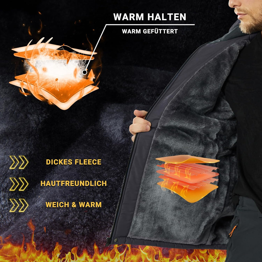 KEFITEVD Herren Skijacke Atmungsaktiv Warm Gefüttert Winterjacke mit Abnehmbarer Kapuze Snowboardjac