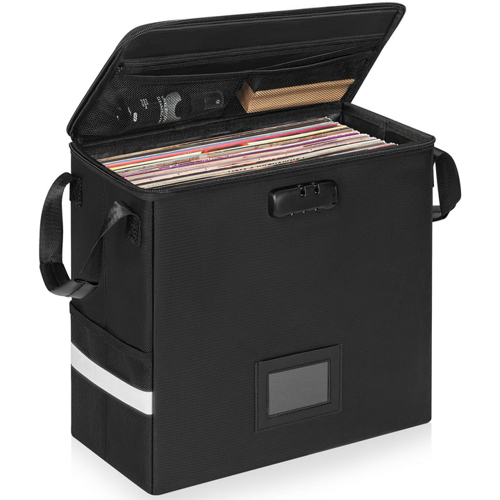 Feuerfeste Vinyl-Schallplatten-Aufbewahrungsbox mit Schloss, wasserfeste Klappbare LP-Schallplatten-