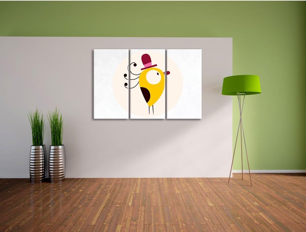 Pixxprint Lustiger Vogel mit einfarbigem Hintergrund weiss 3-Teiler Leinwandbild 120x80 Bild auf Lei