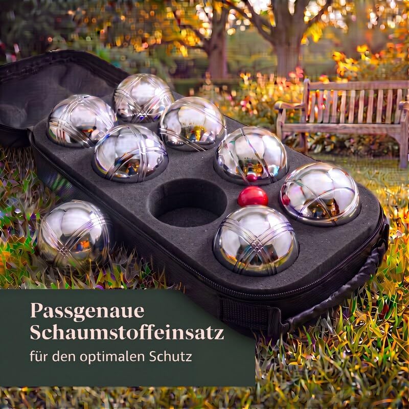 Glückstreffer Boule Set - 8 Boccia Kugeln mit Premium Boule Zubehör - Petanque Spiel für Garten, Str