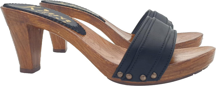 Kiara Shoes Bequemes und leichtes Obermaterial aus Leder für Damen-Clogs – Made in Italy - K5104 P N