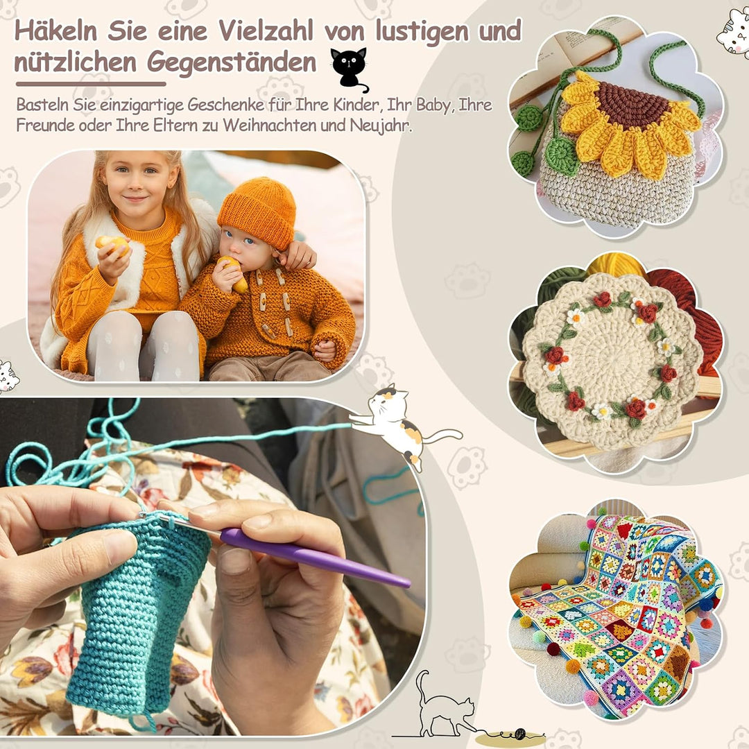 Coopay Häkelnadel Set mit Rolle Tasche, 14 Stück Häkelnadeln für Arthritische Hände, 2,0-10 mm Länge