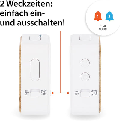 ADE Funkwecker digital mit Batterie | 2 Weckzeiten | Temperaturanzeige | Luftfeuchtigkeit | Gehäuse