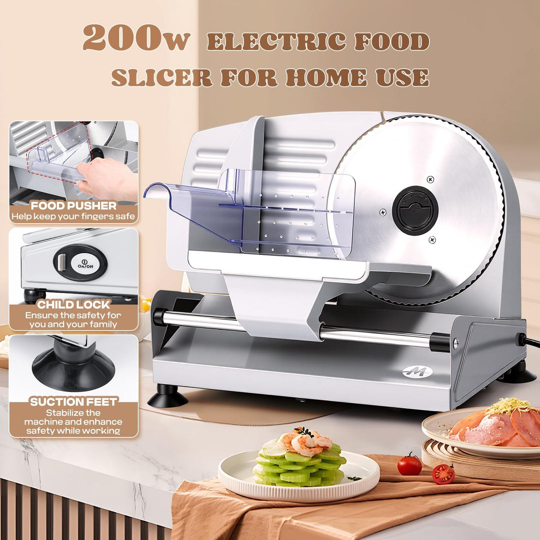 Moongiantgo Allesschneider Elektrisch Brotschneidemaschine mit 2x Abnehmbarer 19cm Edelstahlklinge,