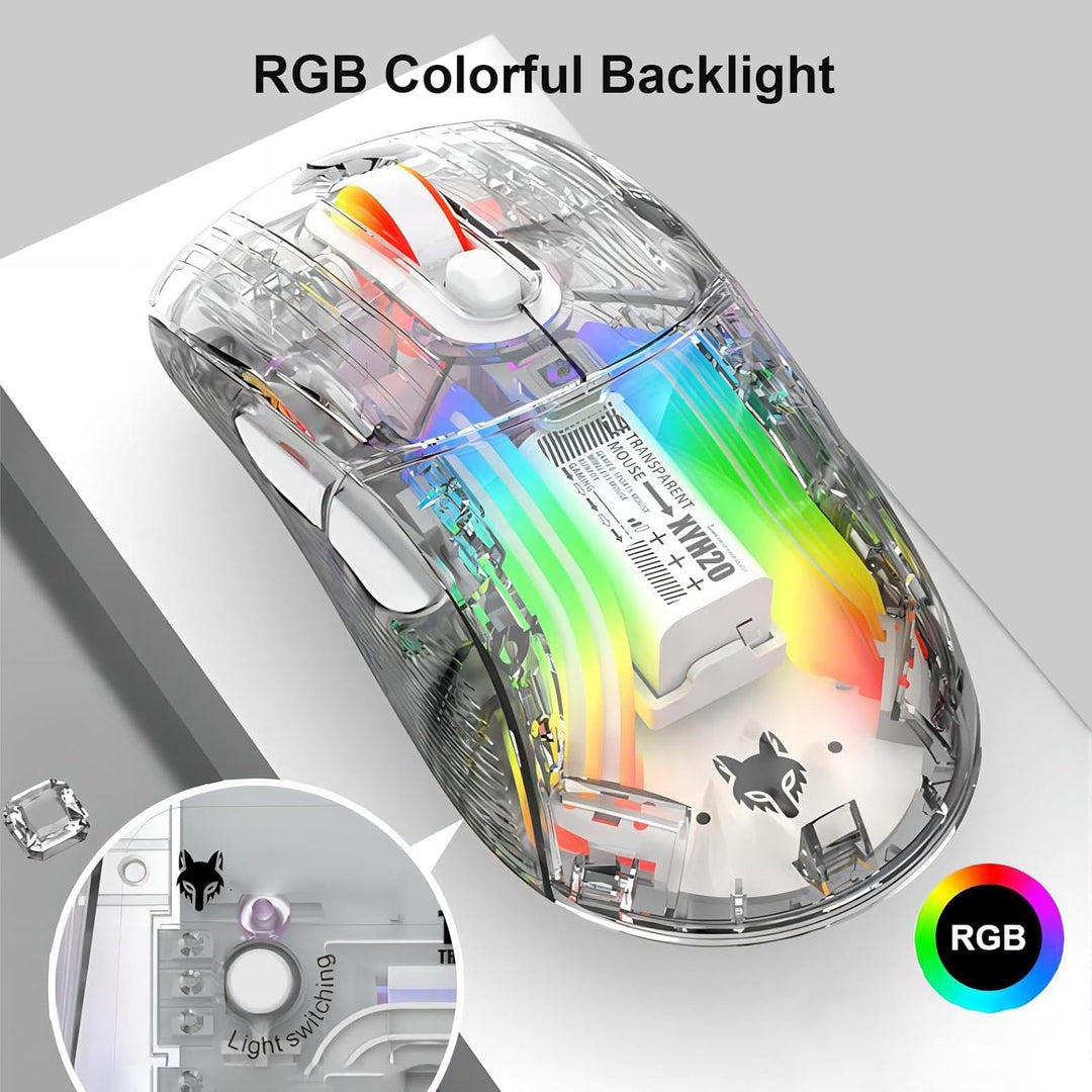 Mengshen Transparente kabellose Gaming-Mäuse, wiederaufladbare Maus mit 5-stufiger DPI-Stufe Bunte H